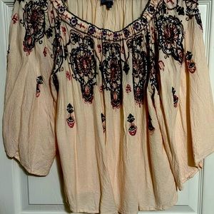 Democracy embroidered top tapioca color size Large